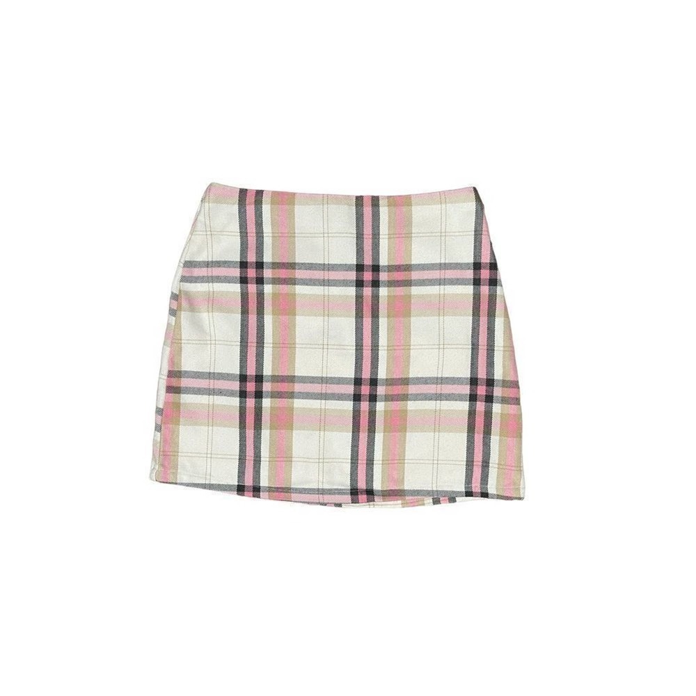 Blue Rain By Francesca's Mini Skirt Plaid‎ Pink Black Multi Size L Schoolgirl